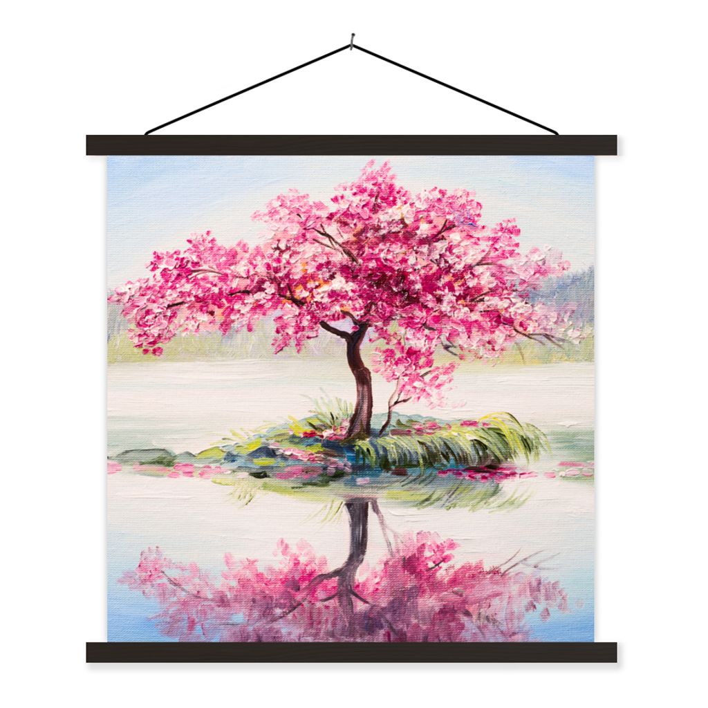 MuchoWow Textilposter Gemälde - Blüte - Wasser - Ölgemälde 60x60 cm mit schwarzem Rahmen - Posteraufhänger