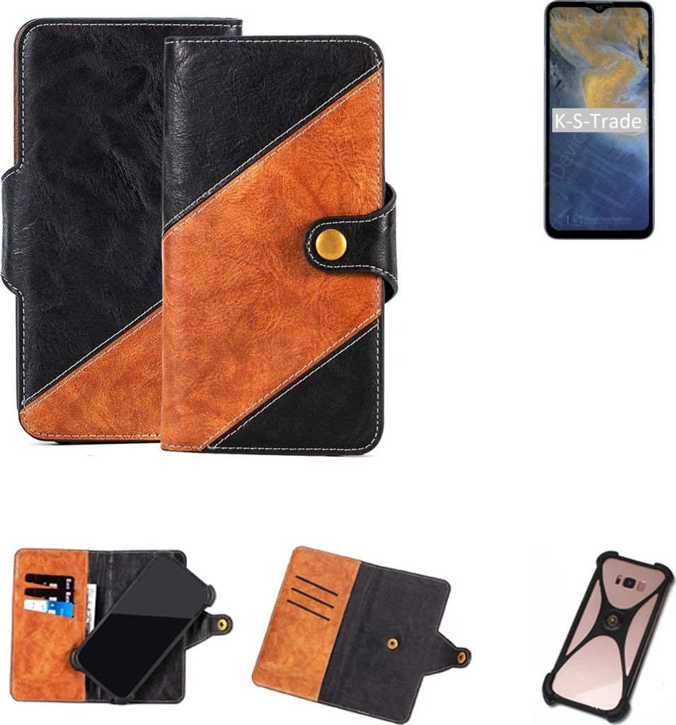 K-S-Trade Handyhülle Schutzhülle Bookstyle Case Wallet-Case kompatibel mit ZTE Blade A71 Handy Cover Bumper Klapphülle schwarz hellbraun 1x