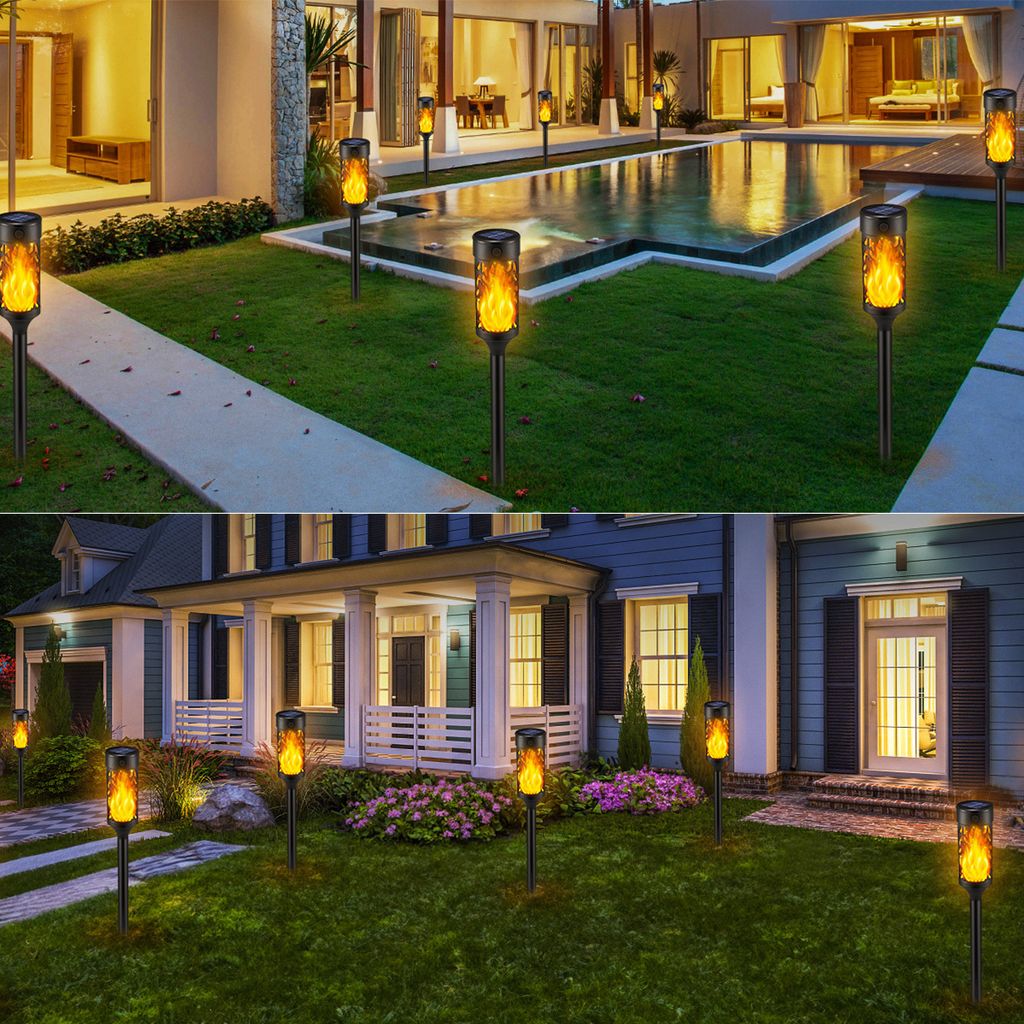 YAZEKY 4er-Set Solar-Fackeln Mit Lila Flammeneffekt – IP65 Wasserdicht, 12 LEDs, Für Garten, Wege & Rasen, Halloween-Deko