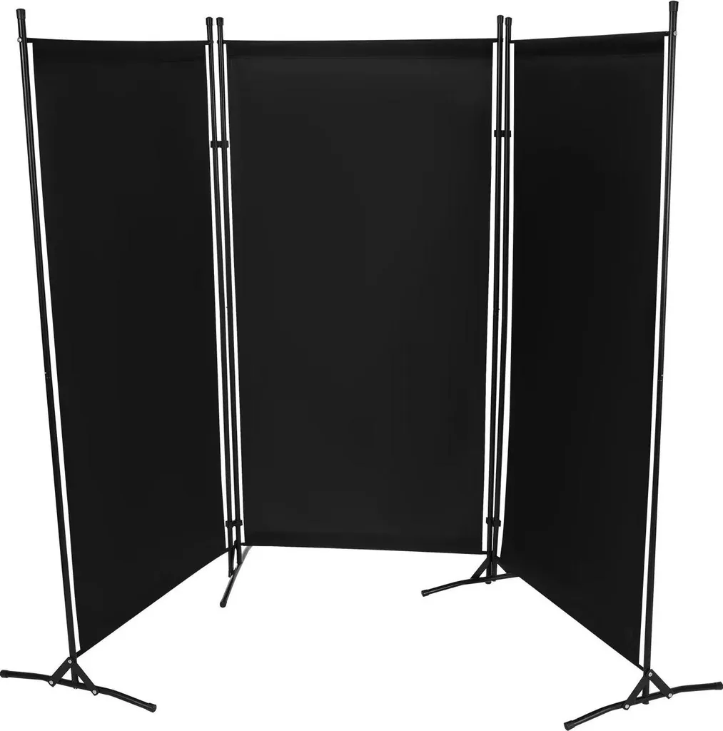 Paravent pliable noir avec roulettes freinées brise-vue multi-position - 4
