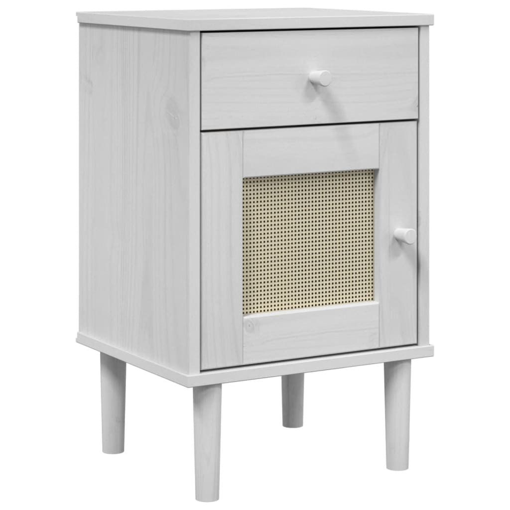 Stabli Möbel Nachttisch SENJA Rattan-Look Weiß 40x35x65 cm Massivholz Kiefer - Nachttische & -schränke CC1632081