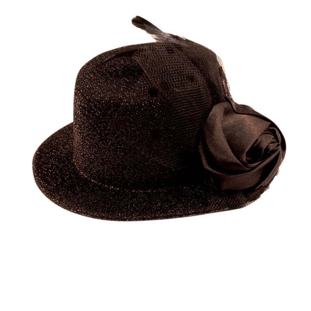 Haarklammer Hut & Feder glitzernd - Haarspange - Haarclip - groß - schwarz