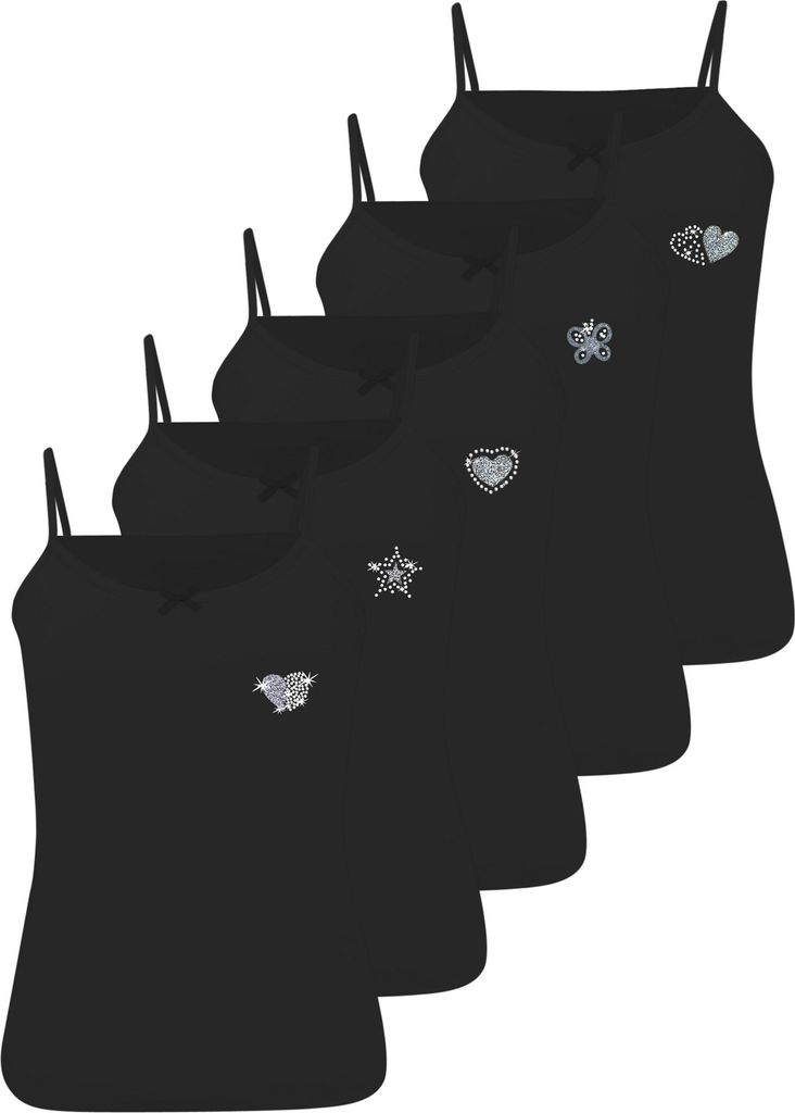5er Set Mädchen Unterhemden - Strass - Schwarz Produktbild 