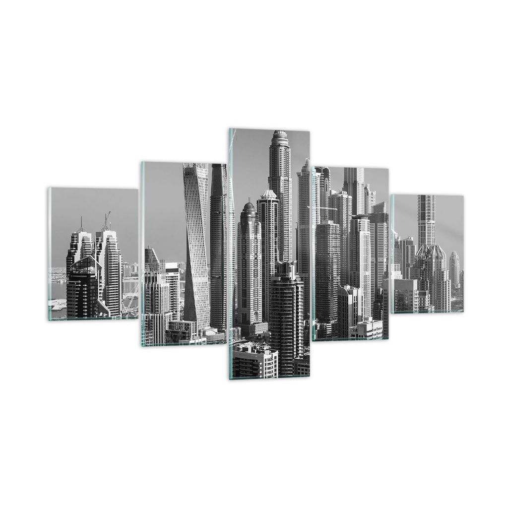 Bilder auf glas - 5 Teile - Wolkenkratzer Fotografie Dubai - 125x70cm - Glasbilder - Wandbilder - Bilder - Wanddekoration aus Glas - Glas Bilder - ...