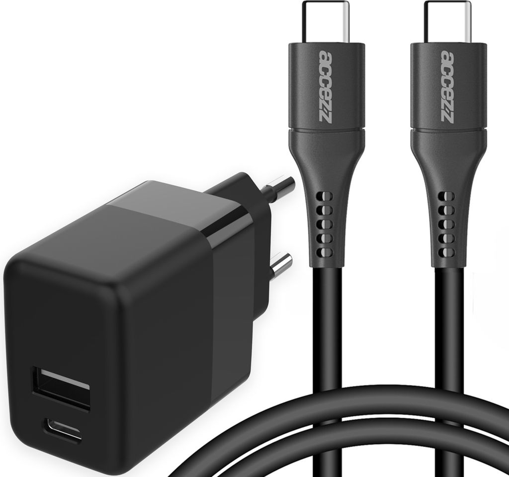 Accezz Wand-Ladegerät 20W + USB-C- auf USB-C-Kabel - 1m - schwarz
