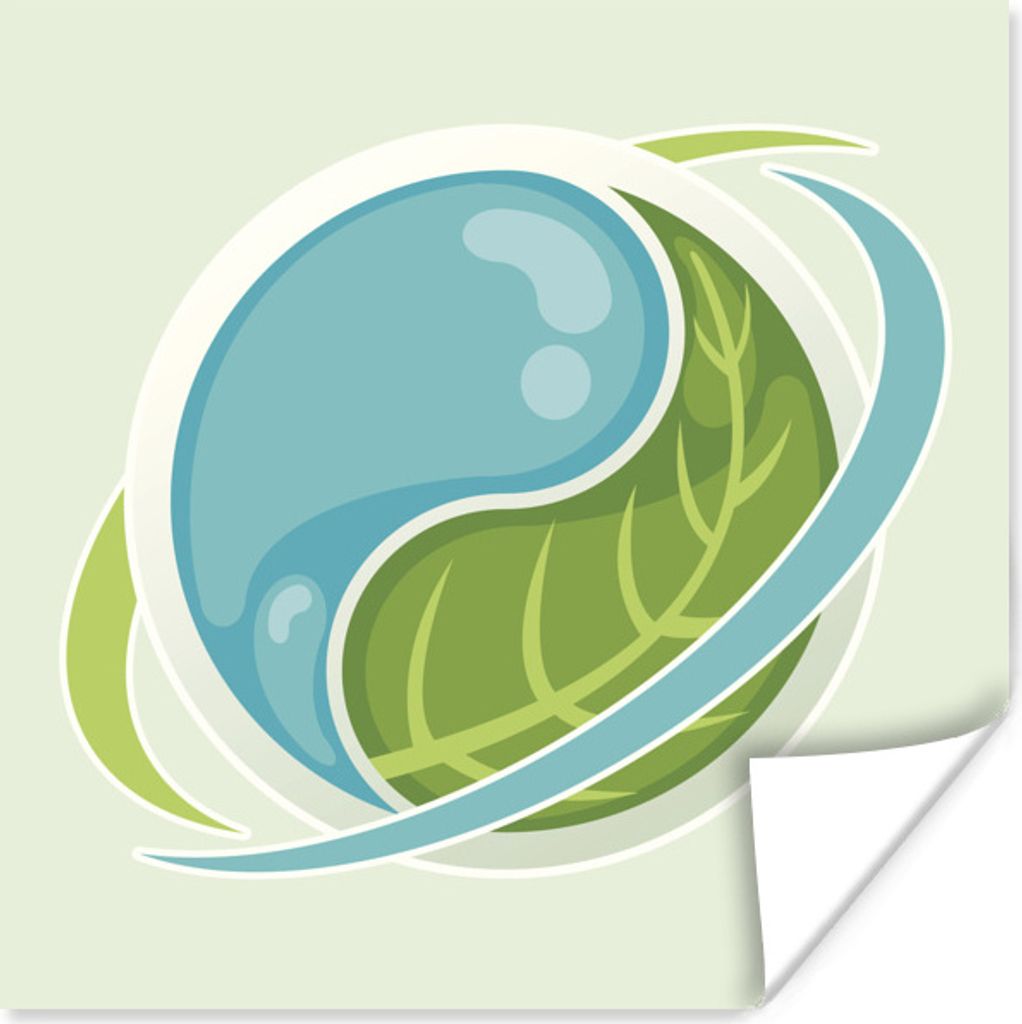 MuchoWow Poster Eine Illustration von Yin und Yang mit einem Blatt und Wasser 50x50 cm - Wohnzimmerdekoration