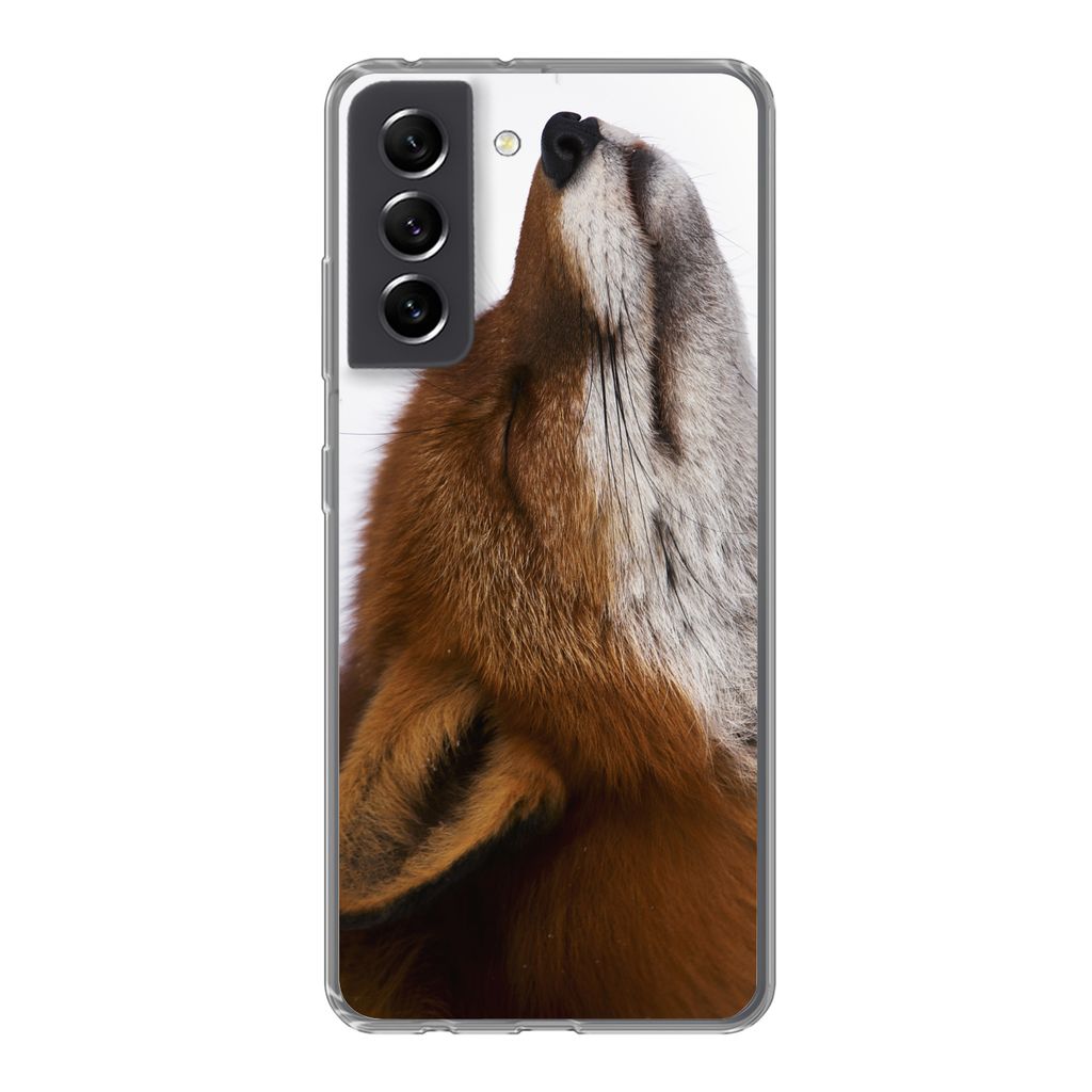 MuchoWow Handyhülle Schutzhülle Hülle für Samsung Galaxy S21 FE Fuchs - Nase - Weiß Silikon Softcase Handy Hülle - Mobiltelefonhülle