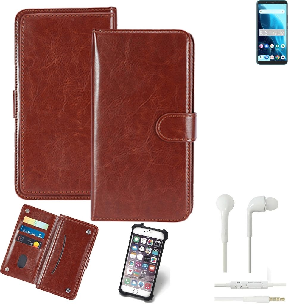 K-S-Trade 360° Hülle kompatibel mit Cubot Note 9 inkl. Headphones braun Kunstleder Case BookCase WalletCase Kunstlederederhülle Handyhülle,