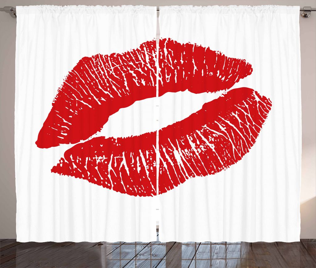 ABAKUHAUS Kuss Rustikaler Vorhang, Rote Lippen küssen Mark Grunge, Wohnzimmer Universalband Gardinen mit Schlaufen und Haken, 280 x 175 cm, Vermil...