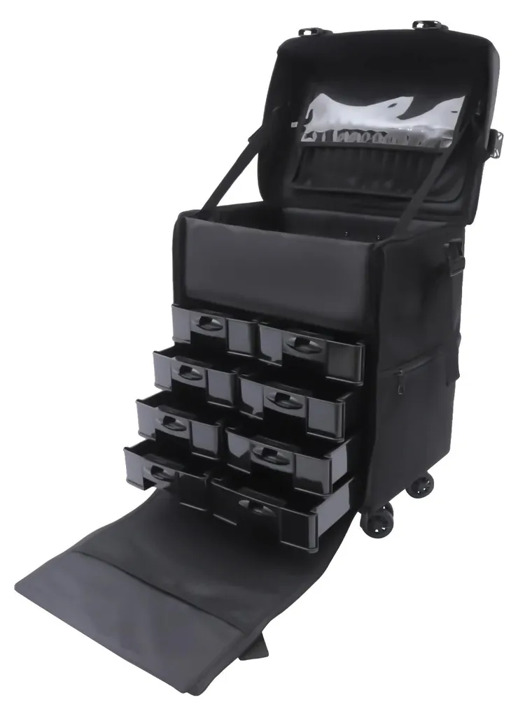 Boîte à outils tatouage 8 tiroirs chariot rangement portable noir