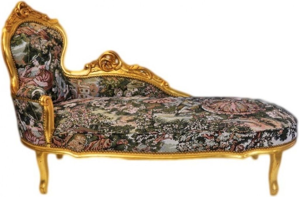 Casa Padrino Barock Chaiselongue Gobelin Muster / Gold - Möbel Lounge Liege Recamiere