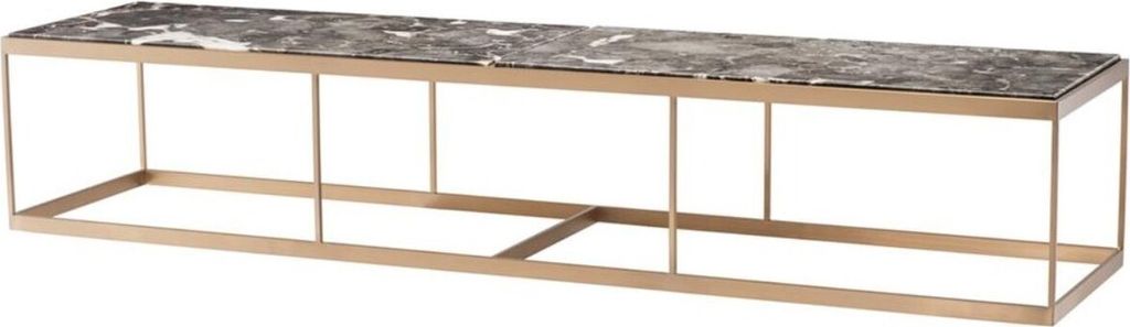 Casa Padrino Couchtisch Grau / Messing 190 x 45 x H. 35 cm - Luxus Edelstahl Wohnzimmertisch mit Marmorplatte