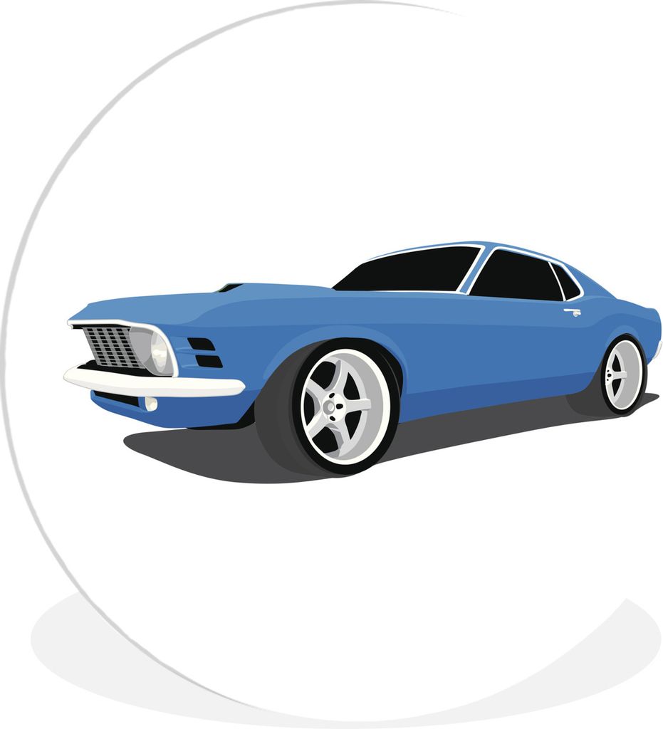 MuchoWow Rundes Wandbild - Runde Bilder Auto - Blau - Mustang Ø 60 cm Kreis Wanddekoration Kunststoff - Wandkreis - Wandschmuck - Wand Kreis - D...