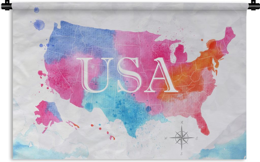 MuchoWow Wandteppich Wandbehang Amerika - Weltkarte - Aquarell 60x40 cm Tapisserie Dekoration Wandtuch - Wanddekorationen