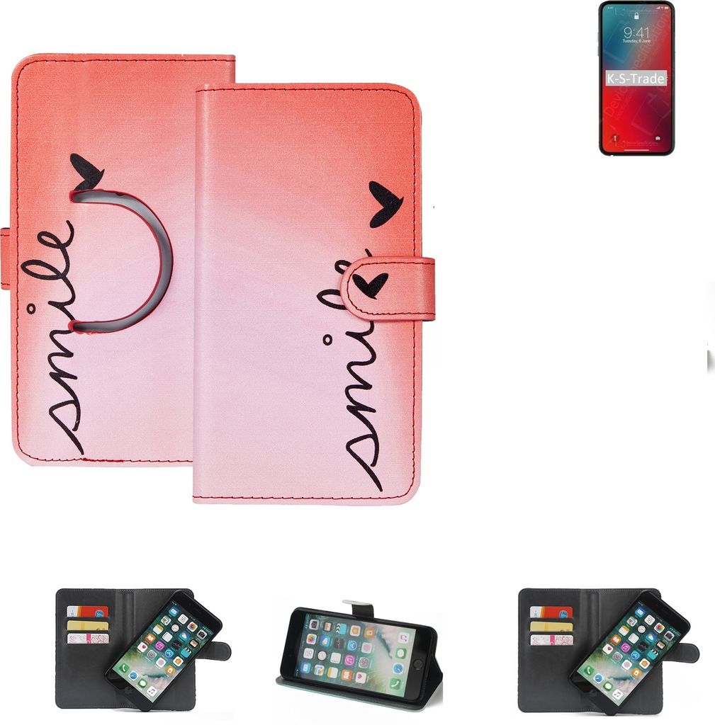 K-S-Trade Schutzhülle Handyhülle kompatibel mit Apple iPhone 12 Pro Hülle cover bookstyle Etui ''smile'' rot Standfunktion Kameraschutz (1Stk)