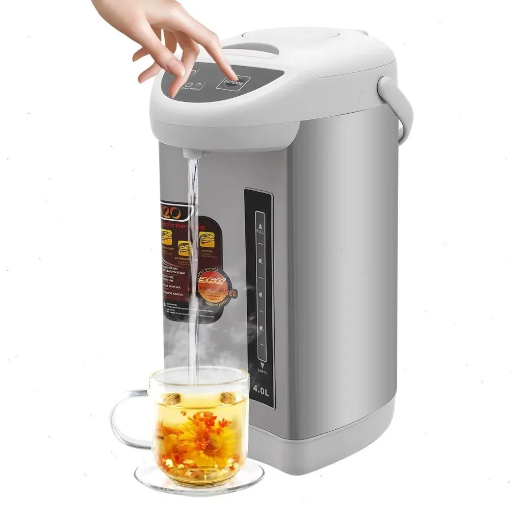 Bouilloire électrique 4L à pompe avec distributeur d'eau chaude inox