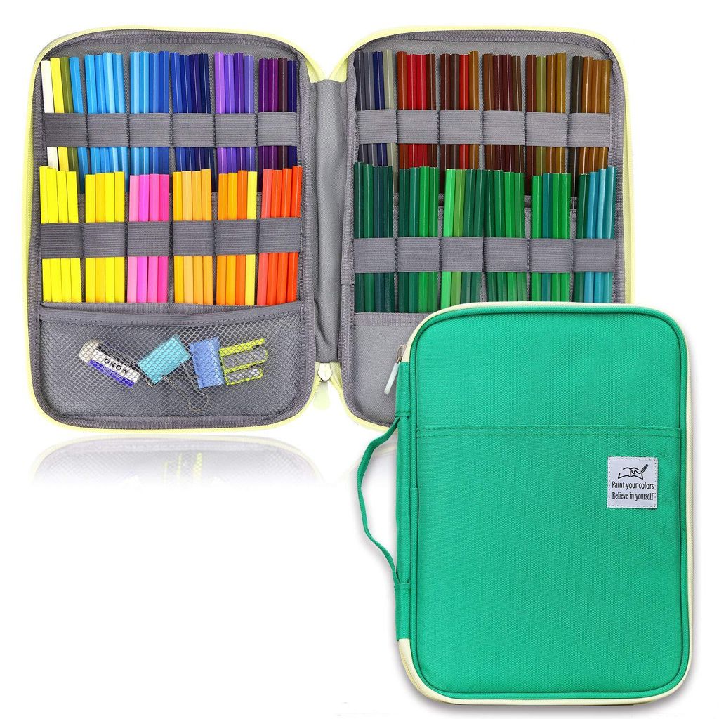 Federmäppchen mit 96 Fächern – ein geräumiges Etui für Prismacolor-Aquarellstifte und Gelstifte, für Schüler und Künstler, grün