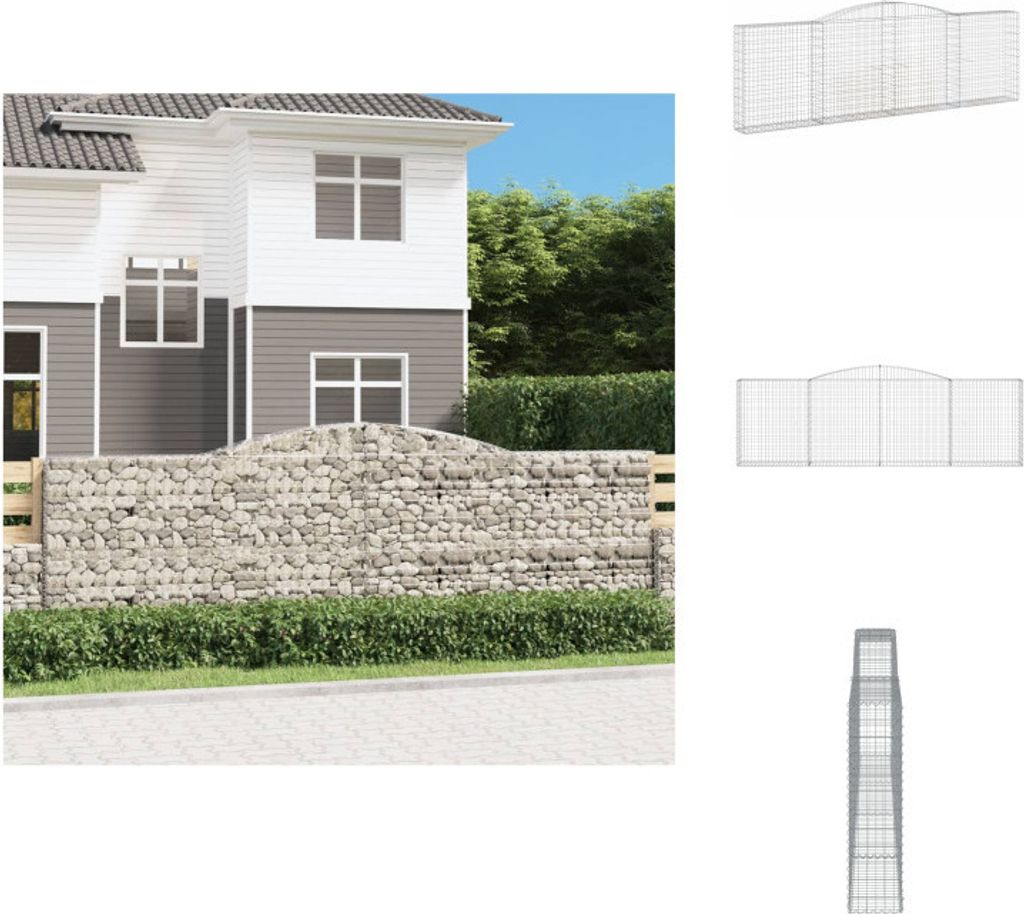 vidaXL Gabione mit Hochbogen 400x30x120/140 cm Verzinktes Eisen - Blumentöpfe & Pflanzgefäße