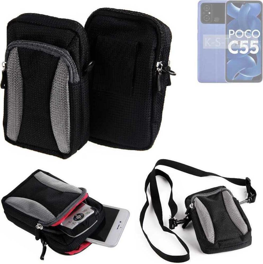K-S-Trade Holster Schutz Hülle kompatibel mit POCO C55 Handy Hülle Gürteltasche Umhängetasche mit Zusatzfach schwarz