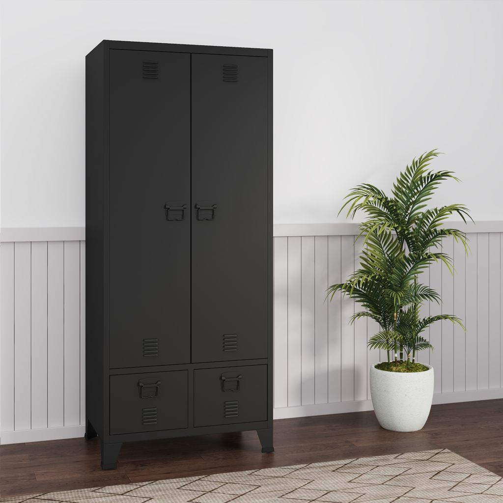 Kleiderschrank ’Hankasalmi’ mit 2 Schubladen Stahl 180 x 90 x 40 cm Schwarz