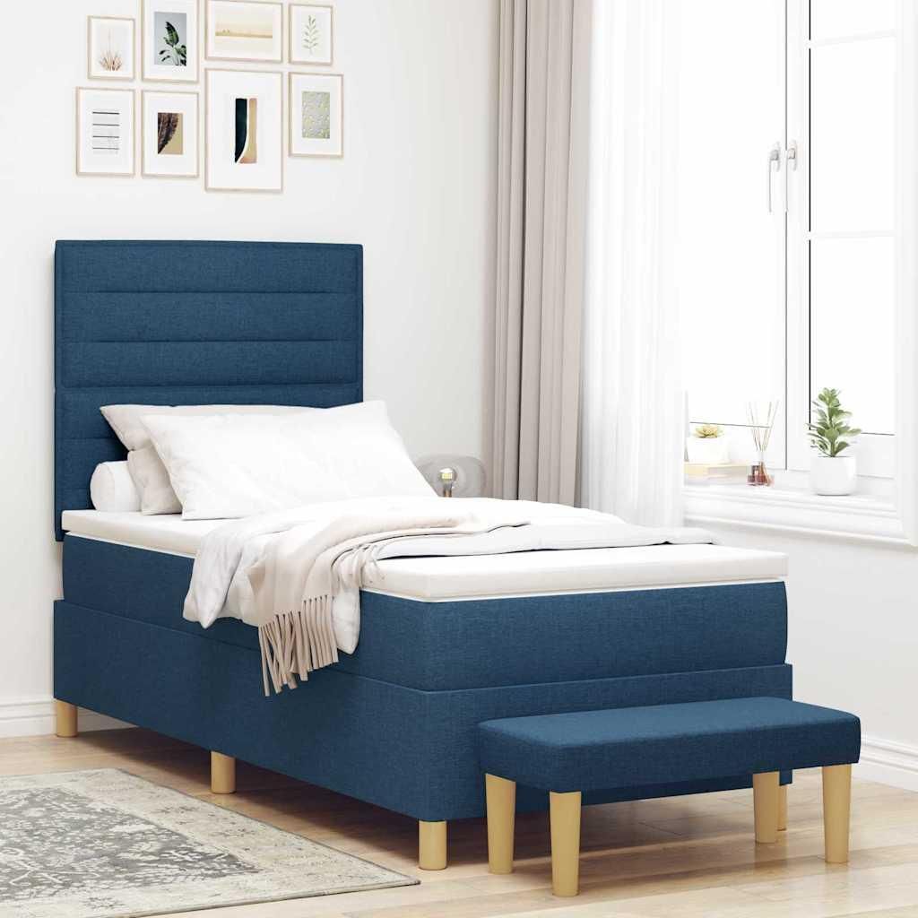 Möbel Boxspringbett mit Matratze & Bank Blau 80x200 cm Stoff - Klassische Betten 3344183