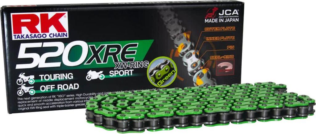 RK Offene Übertragungs-Kette Grün XRE 114 Glieder 520 Nietverschluss
