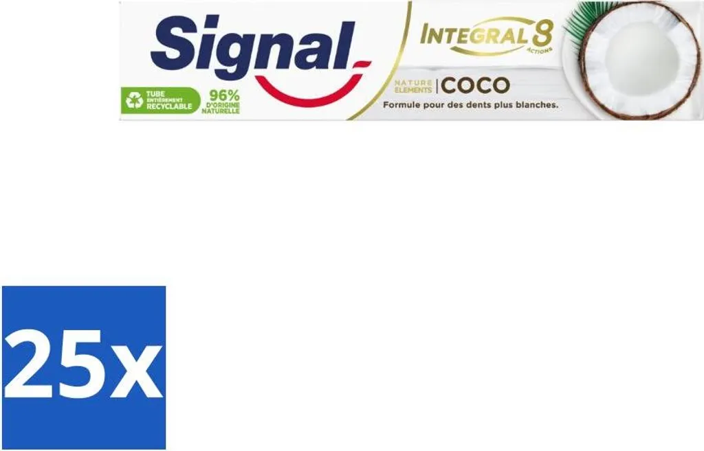 Signal – Integral & Actions – Dentifricio – Ingredienti naturali – Cocco – Per denti bianchi – 75 ml - Confezione risparmio - 25 pezzi