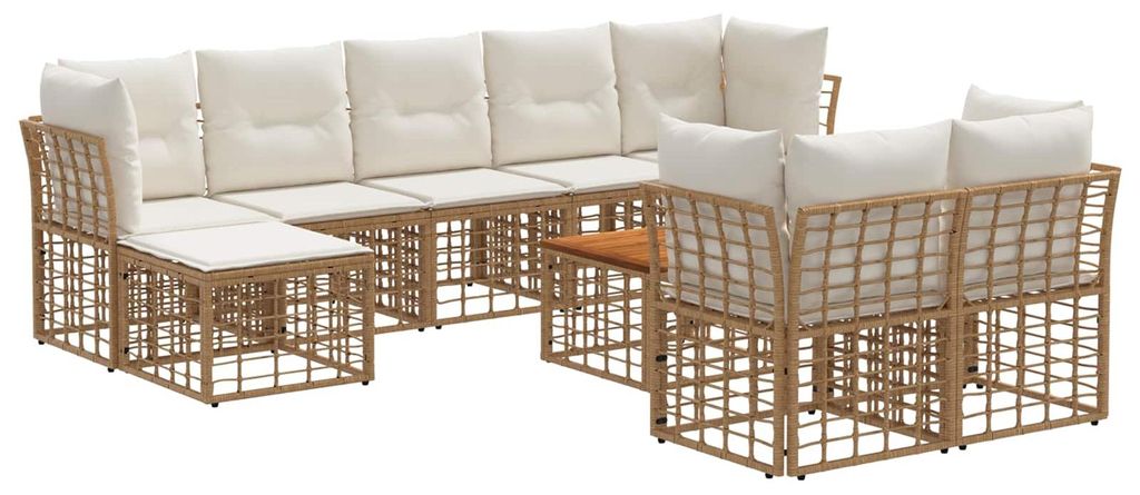 Outdoor-Sofagarnitur 10 pcs Natürlich und Cremweiß Polyester
