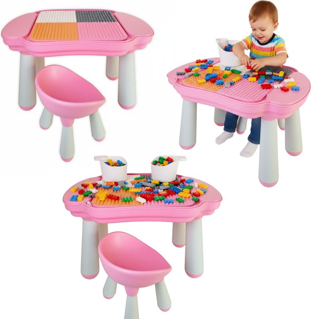 Kindermöbel-Set mit Tisch (78x53x50 cm) für Blöcke, 2 Behälter & ergonomischen Stühlen