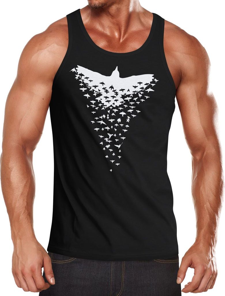 Herren Tank-Top Rabe Vogel-Schwarm Tiermotiv Muskelshirt Muscle Shirt Neverless schwarz 3XL
