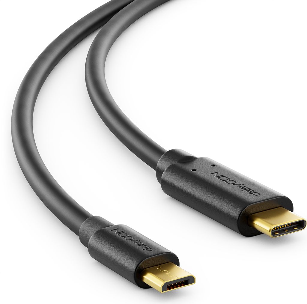 deleyCON 0,5m Kurzes USB-C auf Micro-USB Kabel - Ladekabel, Datenkabel - Kompatibel für Handy, Smartphone, Tablet mit Micro-USB-Buchse oder Ladead...