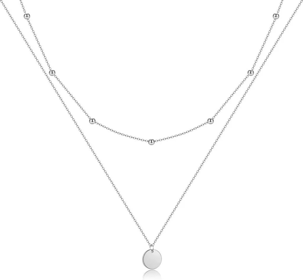 AFSTALR Collana Argento Doppio Strato Donna con Ciondolo Moneta 925