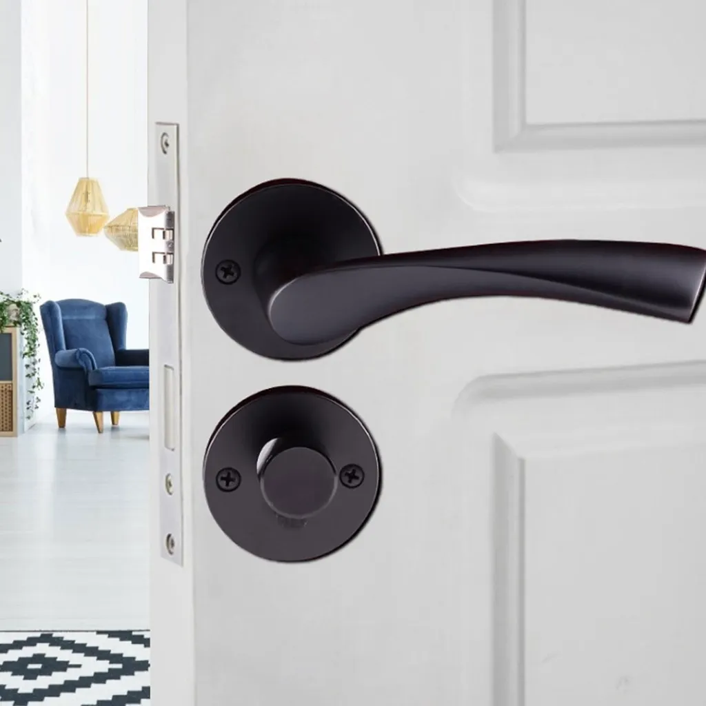 Serrure de porte noire pour chambre - Modèle silencieux avec poignée
