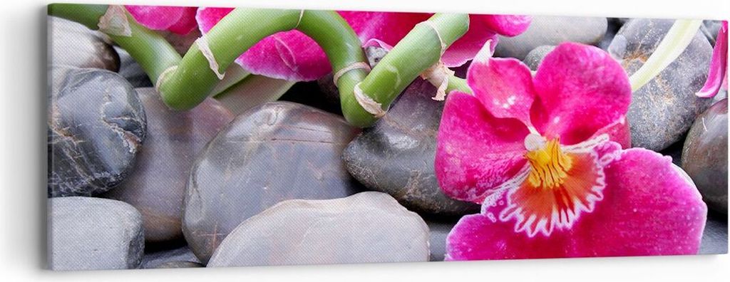 Bild auf Leinwand - Leinwandbild - Asiatisch bambus orchidee steine - 90x30cm - Wand Bild - Wanddeko - Leinwanddruck - Bilder - Kunstdruck - Wandde...