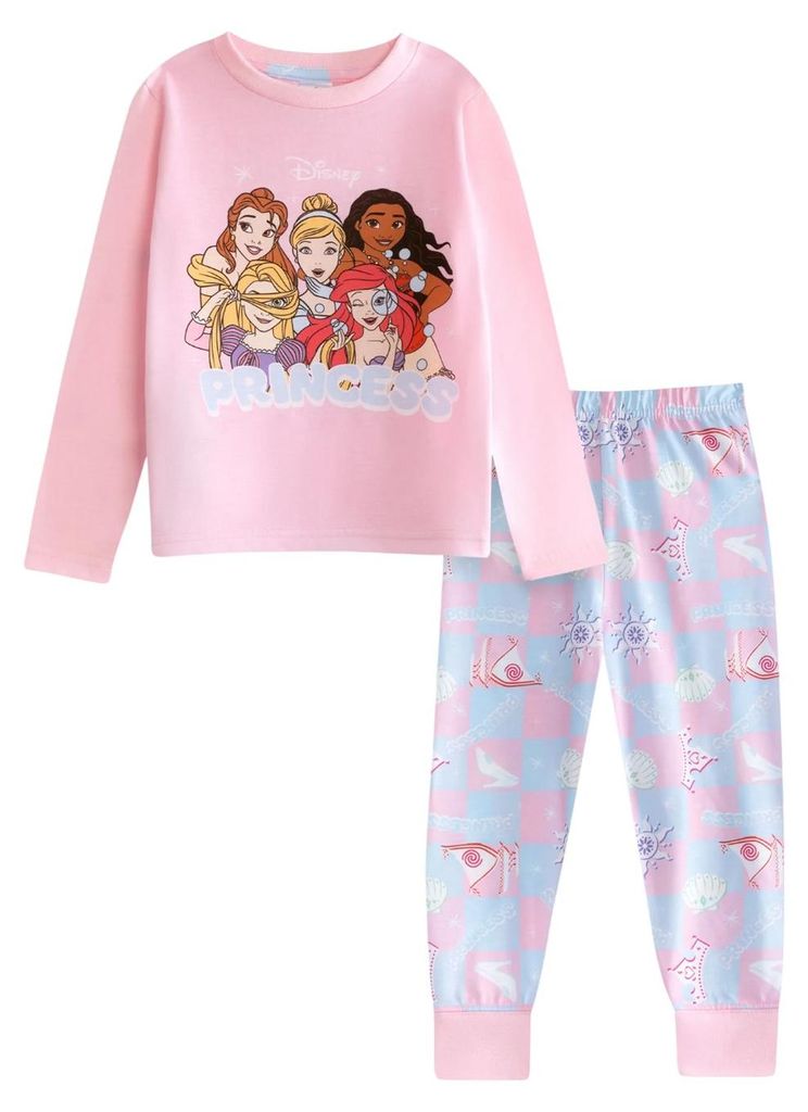 Disney Princess - Schlafanzug mit langer Hose für Mädchen, Langärmlig NS9872 (134) (Pink/Blau)