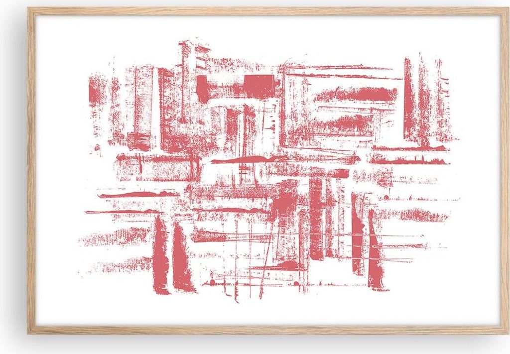 Gerahmtes Poster - Rahmen in heller Eiche - Rot Textur Muster - 91,5x61 cm - Wand Bild - Wanddeko - Wandbilder - Kunstposter - Wandposter - Bilderr...