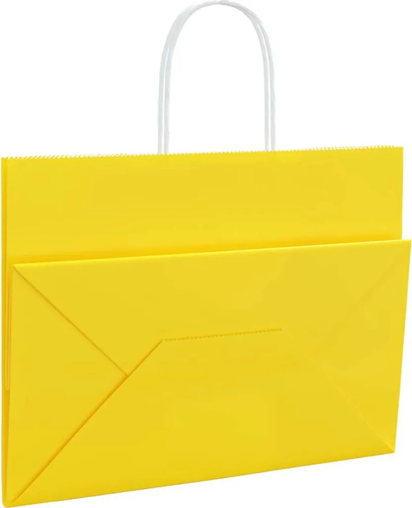 250 Sacchetti Carta Gialli 32x17x25 cm con Manici - Shopper Kraft Resistenti - 6