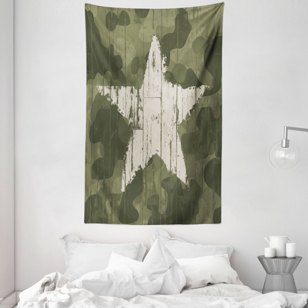 ABAKUHAUS Tarnen Wandteppich und Tagesdecke, Grunge Stern auf Grün aus Weiches Mikrofaser Stoff Waschbar ohne Verblassen Digitaldruck, 140 x 230 c...