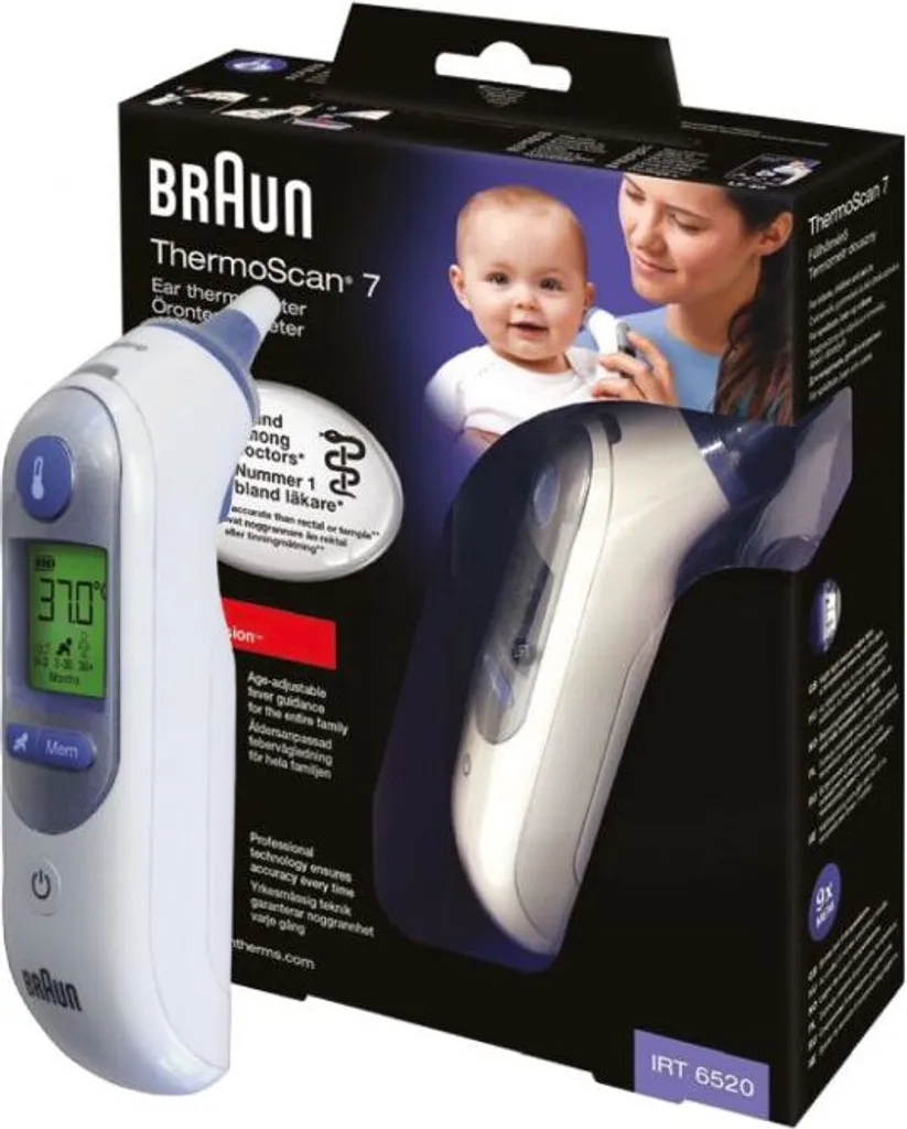 Thermomètre Infrarouge Braun ThermoScan 7 IRT6520 Noir Haute Précision