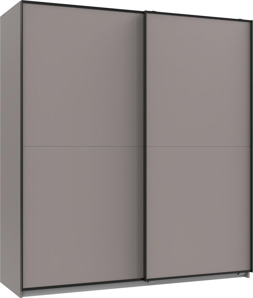 Schwebetürenschrank - 180 x 198 cm - 2 Türen - Saharagrau - Schwarz