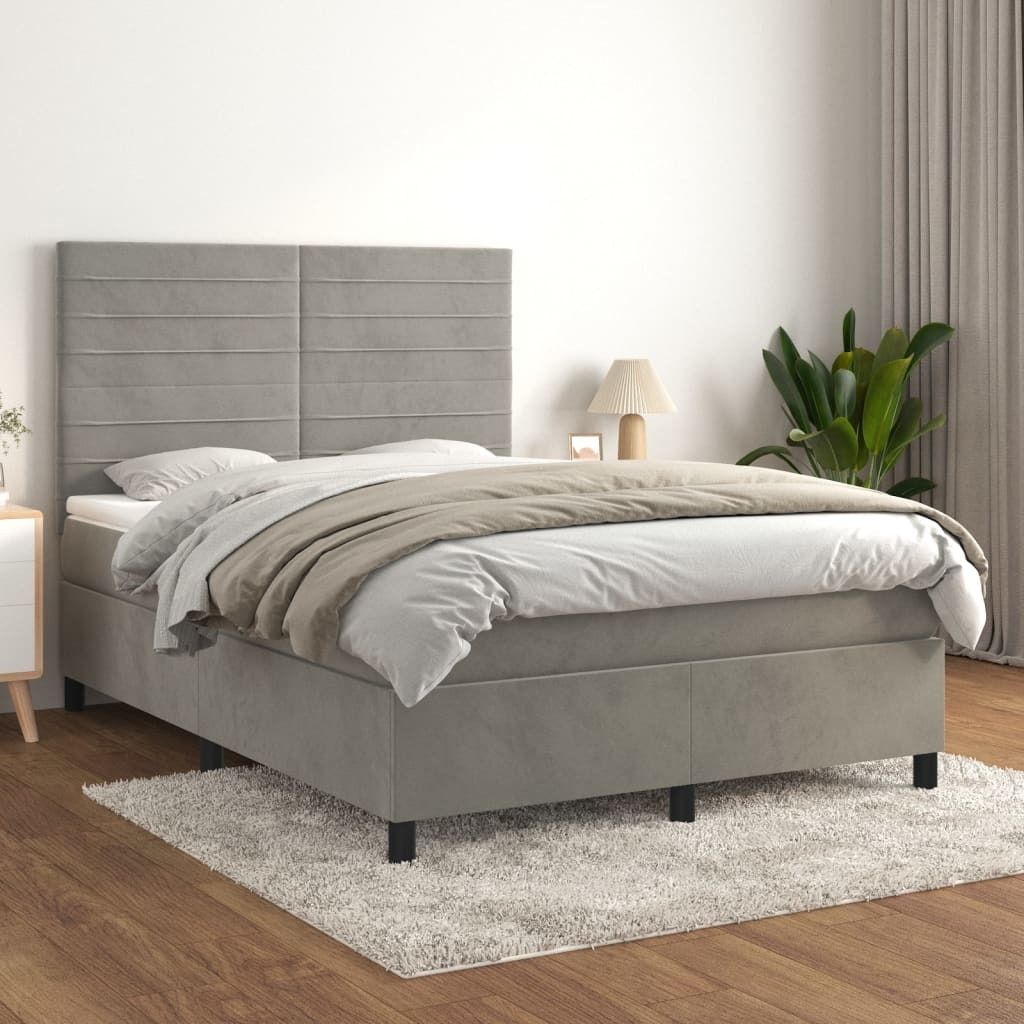 The Living Store Boxspringbett mit Matratze Hellgrau 140x190 cm Samt
