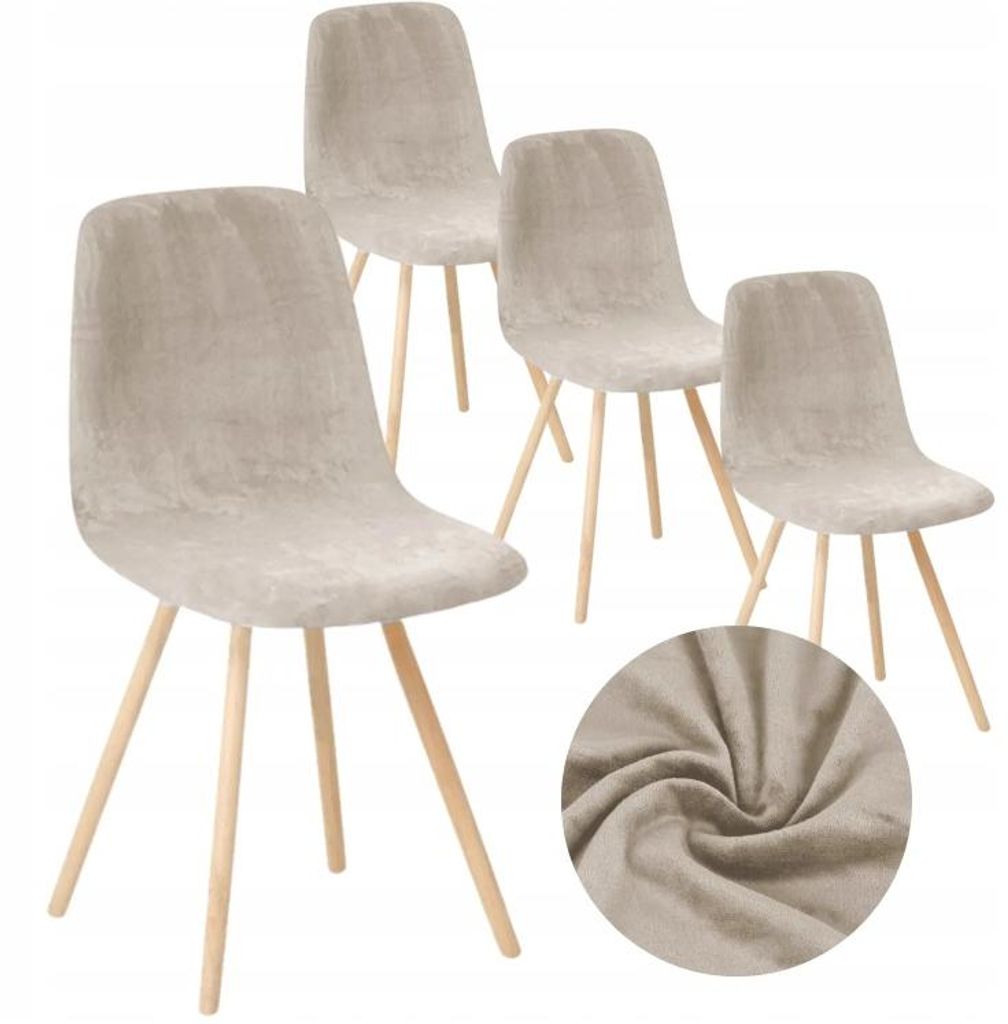 Stuhlhusse - Beige - 4 Stück - Samt - Bezug für Produktbild 