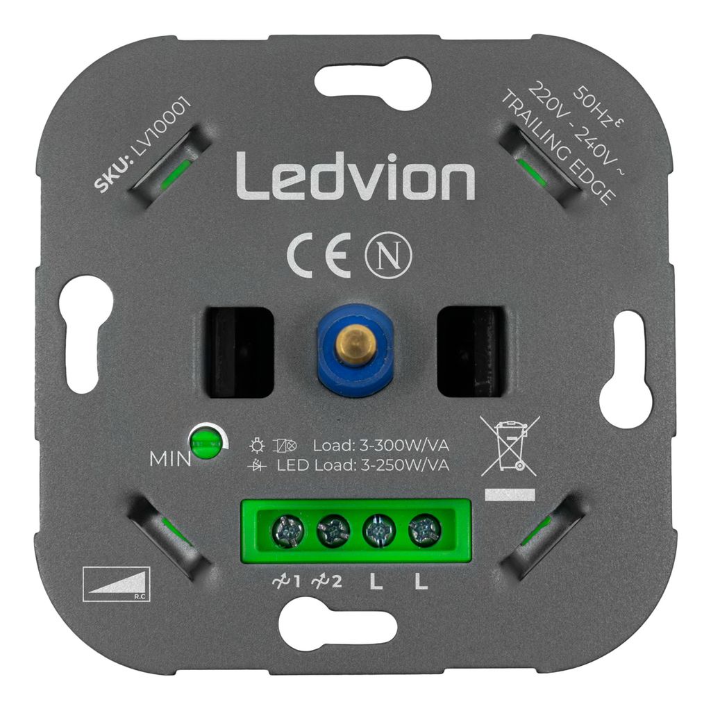 Ledvion Duo Dimmer Universale Per LED | 3-200 Watt, Taglio Di Fase, Con Piastra Bianca - 3
