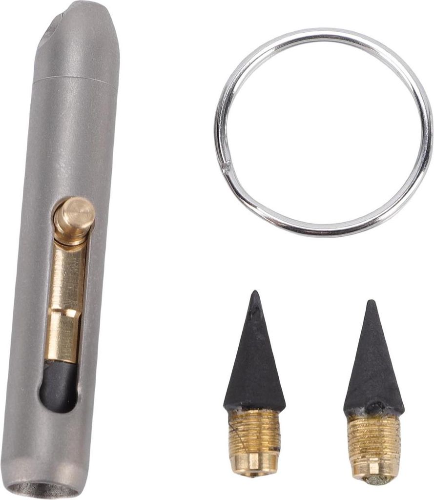 Ti Schlüsselanhänger-Stift, einziehbar, tragbar, ewiger Bleistift aus Graphitlegierung, Mini-Schreibgerät für Skizzenzeichnungen mit 2 Spitzen