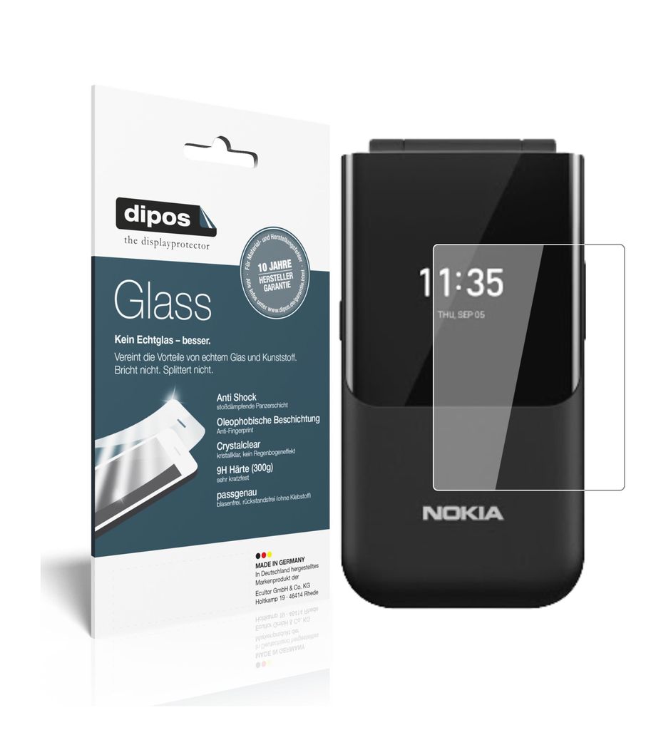 1x Schutzfolie für Nokia 2720 Flip Rückseite - Anti-Shock 9H Folie dipos Glass Kunststoffglas