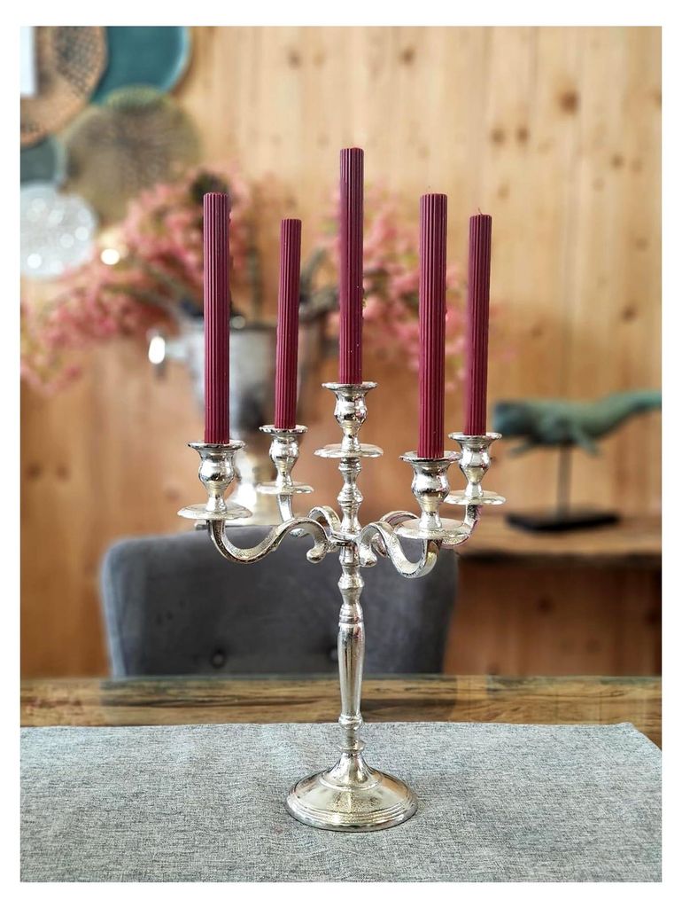 Kerzenständer 5-armig aus Aluminiumguss in Silber - Deko für modernes Wohnzimmer - Höhe: 40, 60, 80 oder 140 cm (40x34 cm)