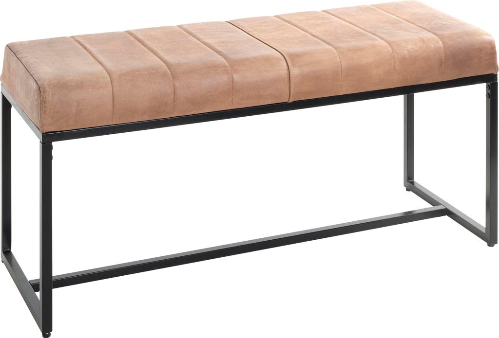 HAKU Möbel Sitzbank Bank braun, schwarz - Echt Leder, Metall, B/H/T: 100x48x38 cm