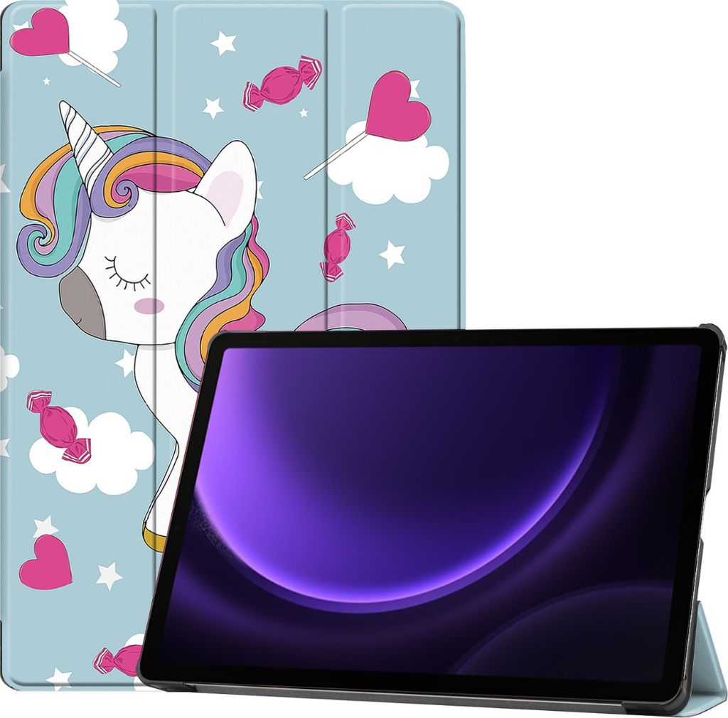 Case2go - Hülle kompatibel mit Samsung Galaxy Tab S9 FE / Galaxy Tab 10 FE / Galaxy Tab S10 Lite - Dreifach faltbares Etui - - - Einhorn