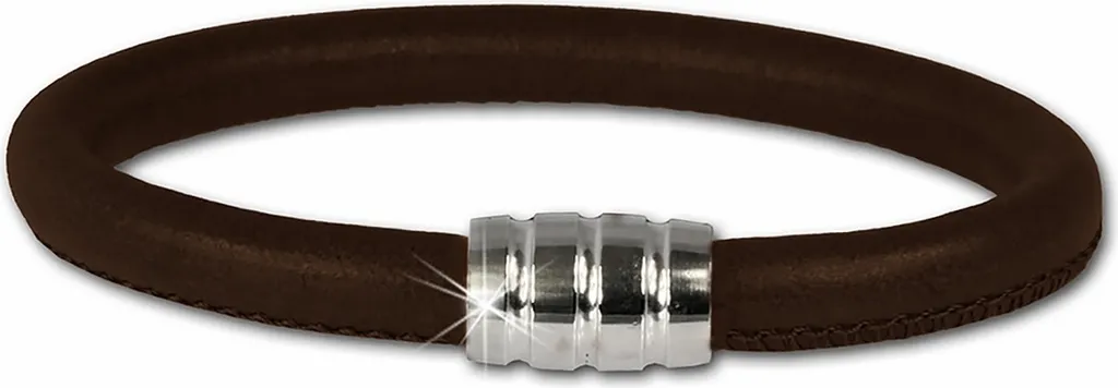 Bracelet cuir nappa brun 21cm résistant avec fermoir argenté 925