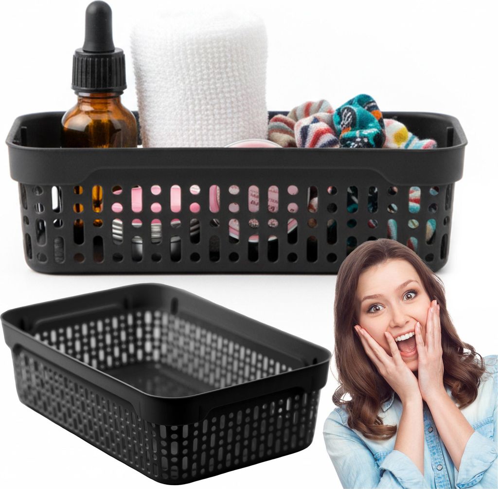 Aufbewahrungskorb Korb S Aufbewahrungskiste Aufbewahrungsbox aus Plastik Für Badezimmer Schwarz